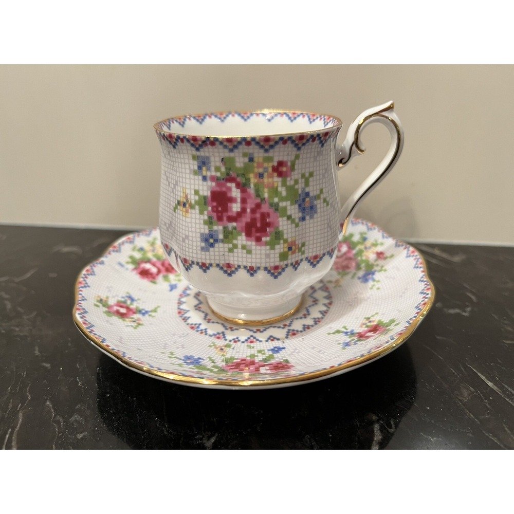 Vintage Royal Albert Petit Point China Small Demitasse Tea Cup & Saucer